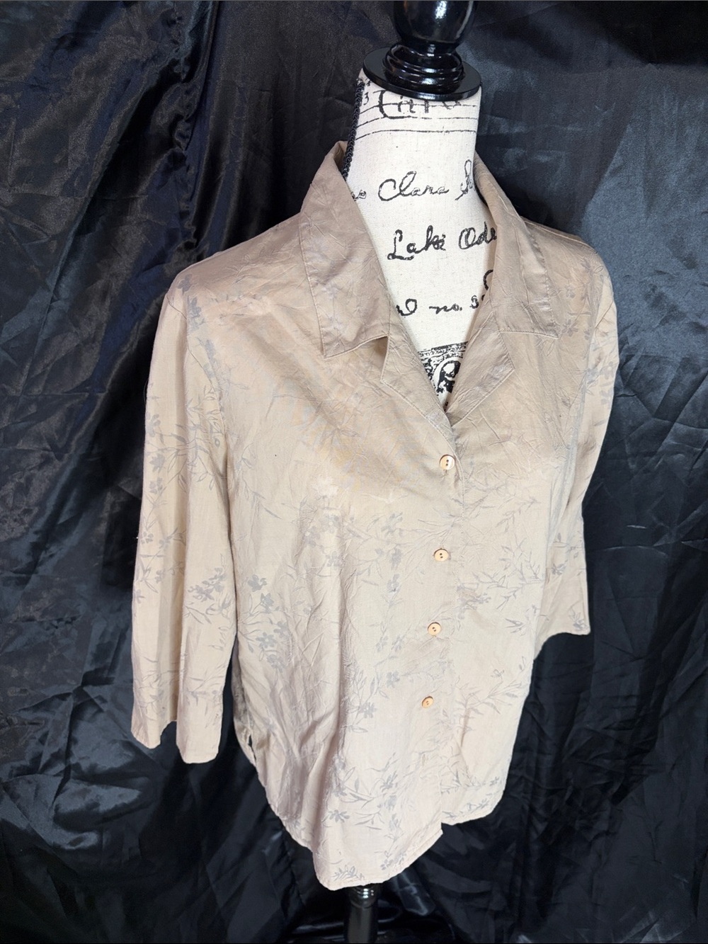 Notations Tan Floral Button Front Blouse – Boho / Southwestern Style Sz L - Picture 5 of 9